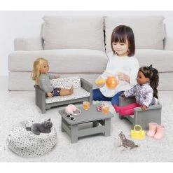 Living Room Furniture Set For 18" Dolls - Gray/White