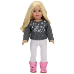 Sophia's - 18" Doll - "Let It Snow" Sweater, Lace Skirt, Leggings, Earmuffs, Pocket Scarf & Ewe Boots - Grey/White/Pink -Toy Doll World GUEST 0d0a36d6 040a 4204 9bbd 476e388ae498