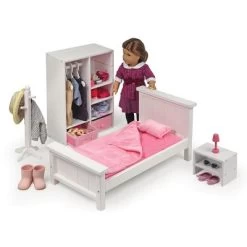 Bedroom Furniture Set For 18" Dolls - White/Pink -Toy Doll World GUEST 1447bf22 398d 4a5d 8df5 7a71668e7a45