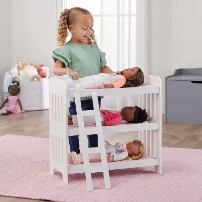 Badger Basket Triple Doll Bunk Bed With Ladder, Bedding, And Free Personalization Kit - Pink Gingham 3 Badger Basket Triple Doll Bunk Bed With Ladder, Bedding, And Free Personalization Kit - Pink Gingham