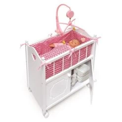 Badger Basket Cabinet Doll Crib With Chevron Bedding And Free Personalization Kit - White/Pink -Toy Doll World GUEST 284a213e 9e2a 49ed be2e 38d53669f08d