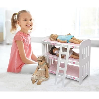 Badger Basket Triple Doll Bunk Bed With Ladder, Bedding, And Free Personalization Kit - Pink Gingham 5 Badger Basket Triple Doll Bunk Bed With Ladder, Bedding, And Free Personalization Kit - Pink Gingham - Image 3