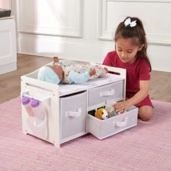 Badger Basket Doll Care Station With Three Baskets And Pocket Organizer - White Rose