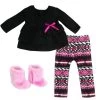 Sophia’s Ikat Print Knit Leggings, Long-Sleeved Top, & Fuzzy Boots Outfit For 18” Dolls, Hot Pink/Black