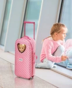 Badger Basket 3-in-1 Trolley Doll Carrier With Rocking Bed And Bedding - Pink/Polka Dot