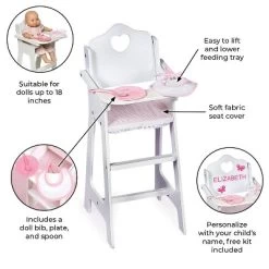 Badger Basket Doll High Chair With Accessories And Free Personalization Kit - White/Pink/Gingham -Toy Doll World GUEST 65bfe1de f58c 4c10 b334 e9056b446856