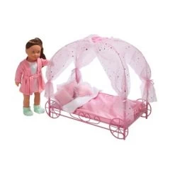Badger Basket Royal Carriage Metal Doll Bed With Canopy Bedding And LED Lights - Pink/White/Stars -Toy Doll World GUEST 83844960 2fac 4cd8 81c6 83be4c15c252