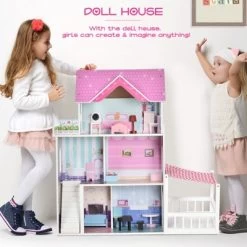 Qaba Kids Wooden Multi-Level Dream House Villa Kit With Furniture And Accessories -Toy Doll World GUEST 9806cde6 7467 4888 afbe 7167465ac474