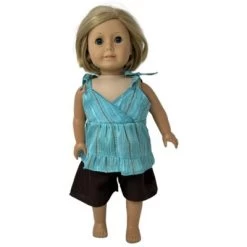 Matching Girl And Doll Size 5 Brown Short Set With Blue Top