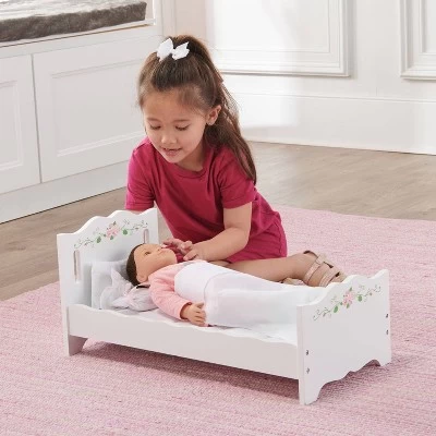 Badger Basket Doll Bed With Bedding And Free Personalization Kit - White Rose 3 Badger Basket Doll Bed With Bedding And Free Personalization Kit - White Rose