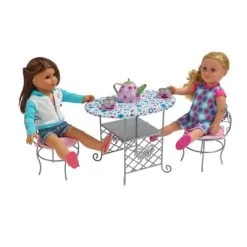 Badger Basket Tea Time Metal Doll Table And Chair Set With Accessories - Silver/Pink/Multi -Toy Doll World GUEST b3d98e87 386a 4f2e 9371 067607bd061c