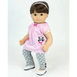 Sophia's - 15" Doll - Panda Bear Hooded Sweatshirt, Tunic & Polka Dot Leggings - Light Pink