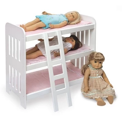 Badger Basket Triple Doll Bunk Bed With Ladder, Bedding, And Free Personalization Kit - Pink Gingham 6 Badger Basket Triple Doll Bunk Bed With Ladder, Bedding, And Free Personalization Kit - Pink Gingham - Image 4