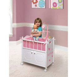 Badger Basket Cabinet Doll Crib With Chevron Bedding And Free Personalization Kit - White/Pink -Toy Doll World GUEST c1e4be35 0f2a 4c68 b06e 9ca334d3a55b