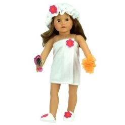 Sophia's - 18" Doll - Towel Wrap, Shower Cap, Sponge & Hairbrush Set - White