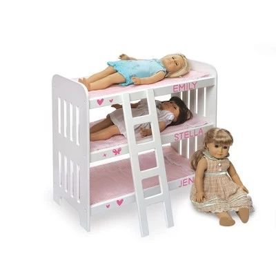 Badger Basket Triple Doll Bunk Bed With Ladder, Bedding, And Free Personalization Kit - Pink Gingham 7 Badger Basket Triple Doll Bunk Bed With Ladder, Bedding, And Free Personalization Kit - Pink Gingham - Image 5