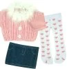 Sophia’s 3 Piece Feather Trim Sweater Outfit Set For 18'' Dolls, Pink