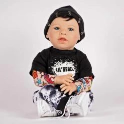 Paradise Galleries Reborn Toddler Boy Doll Lil' Rebel, 21 Inch With Black Rooted Hair And Blue Eyes, Made In GentleTouch Vinyl