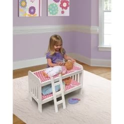 Badger Basket Doll Bunk Bed With Bedding And Ladder – White/Pink/Chevron